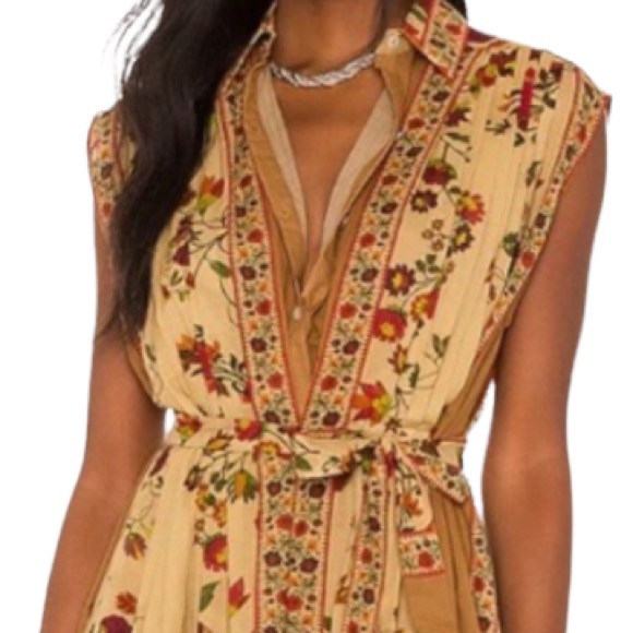 New Anthropologie x Mes Demoiselles Doronic 0 / XS Beige Red Floral Maxi Dress